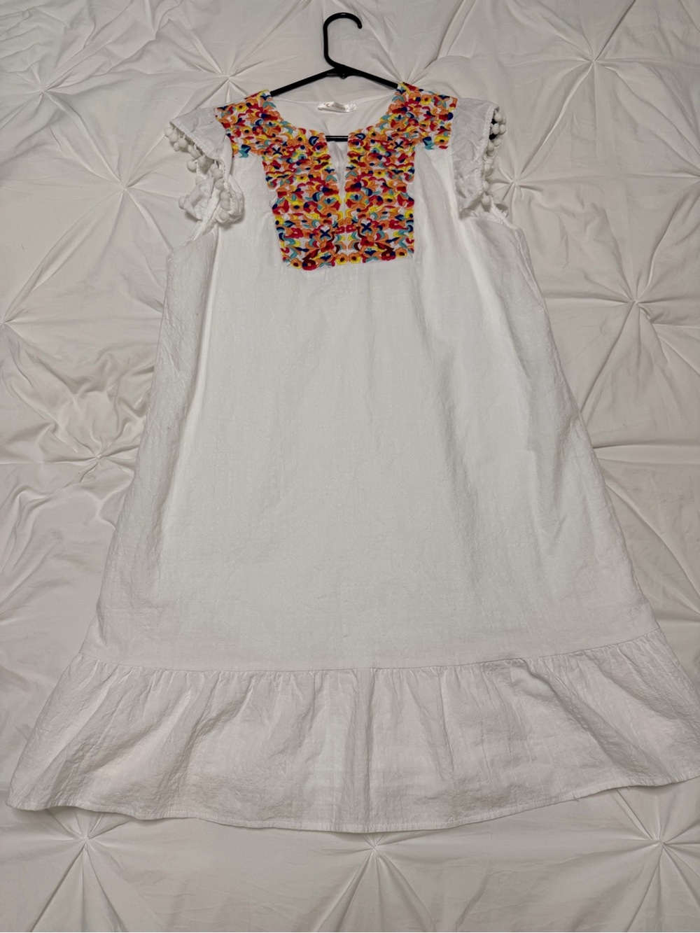 Kavaro White Midi Dress with Multicolor Embroidered Yoke